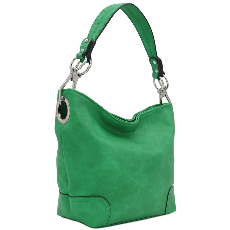 Alyssa Hobo Shoulder Bag with Big Snap Hook Hardware (Kelly Green) - Image 1